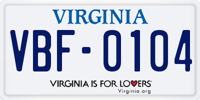 VA license plate VBF0104