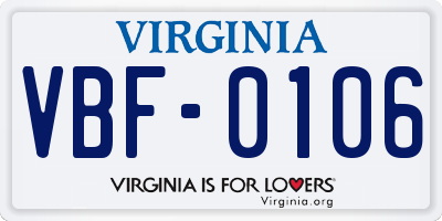 VA license plate VBF0106
