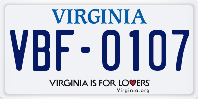 VA license plate VBF0107