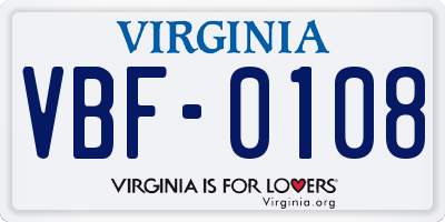 VA license plate VBF0108