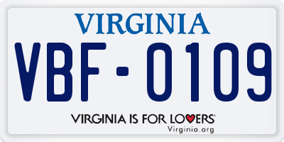 VA license plate VBF0109