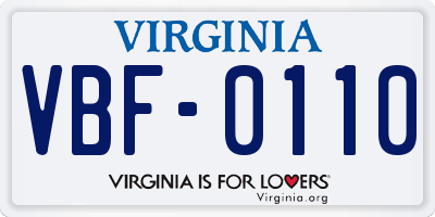 VA license plate VBF0110