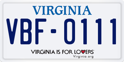 VA license plate VBF0111