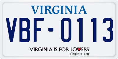 VA license plate VBF0113