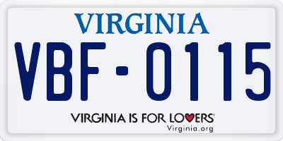 VA license plate VBF0115