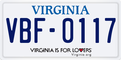 VA license plate VBF0117