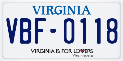 VA license plate VBF0118
