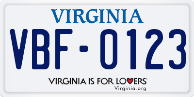 VA license plate VBF0123