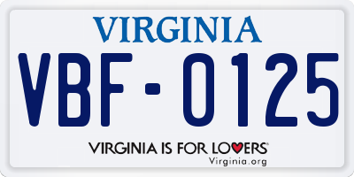 VA license plate VBF0125