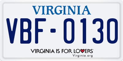 VA license plate VBF0130