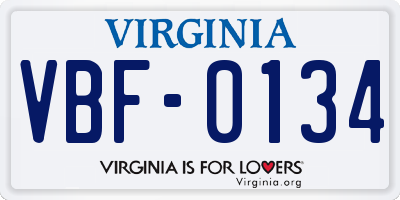 VA license plate VBF0134