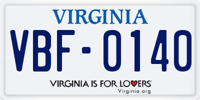 VA license plate VBF0140