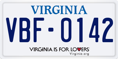 VA license plate VBF0142