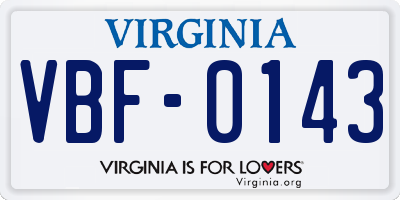VA license plate VBF0143