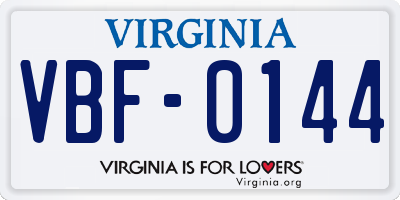 VA license plate VBF0144
