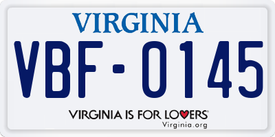 VA license plate VBF0145