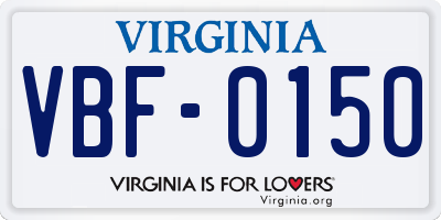 VA license plate VBF0150