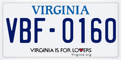 VA license plate VBF0160