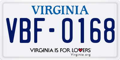 VA license plate VBF0168