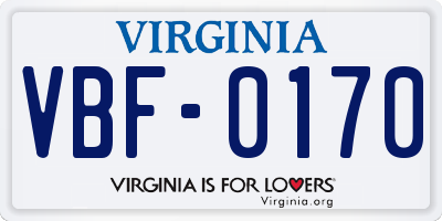 VA license plate VBF0170