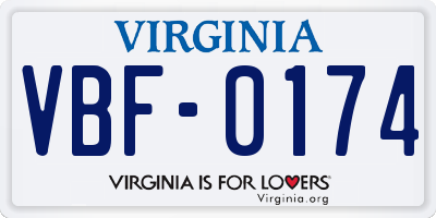 VA license plate VBF0174