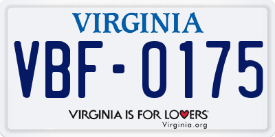 VA license plate VBF0175