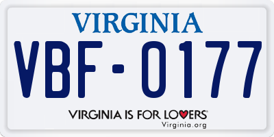 VA license plate VBF0177