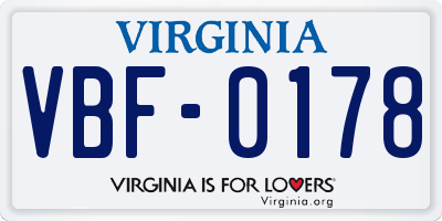 VA license plate VBF0178