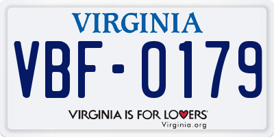 VA license plate VBF0179