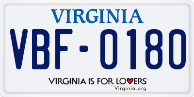 VA license plate VBF0180