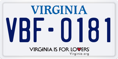 VA license plate VBF0181