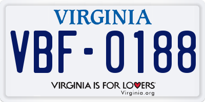 VA license plate VBF0188