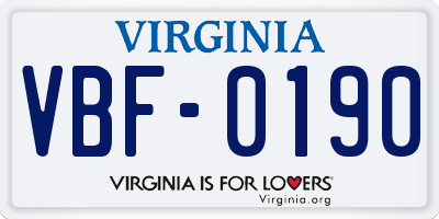 VA license plate VBF0190