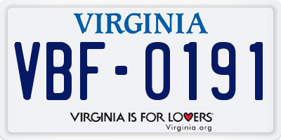 VA license plate VBF0191