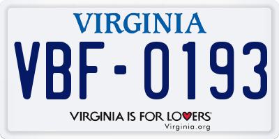 VA license plate VBF0193