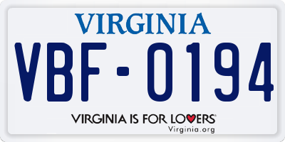 VA license plate VBF0194