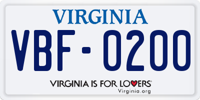 VA license plate VBF0200