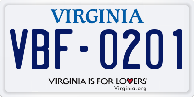 VA license plate VBF0201