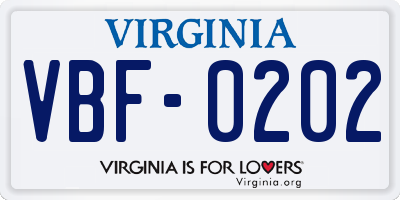 VA license plate VBF0202