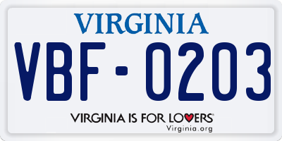 VA license plate VBF0203