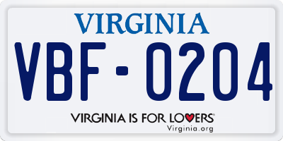 VA license plate VBF0204
