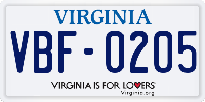 VA license plate VBF0205