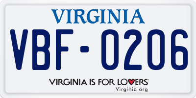 VA license plate VBF0206