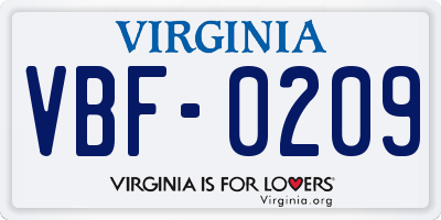 VA license plate VBF0209