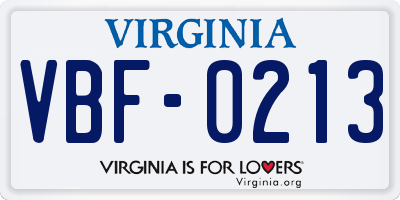 VA license plate VBF0213