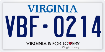 VA license plate VBF0214