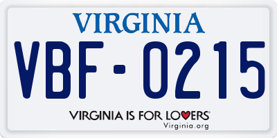 VA license plate VBF0215