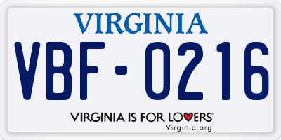VA license plate VBF0216