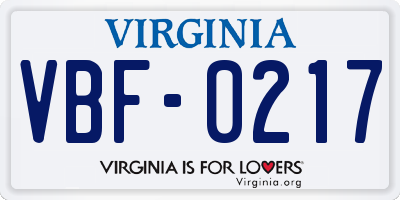 VA license plate VBF0217