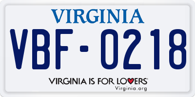 VA license plate VBF0218